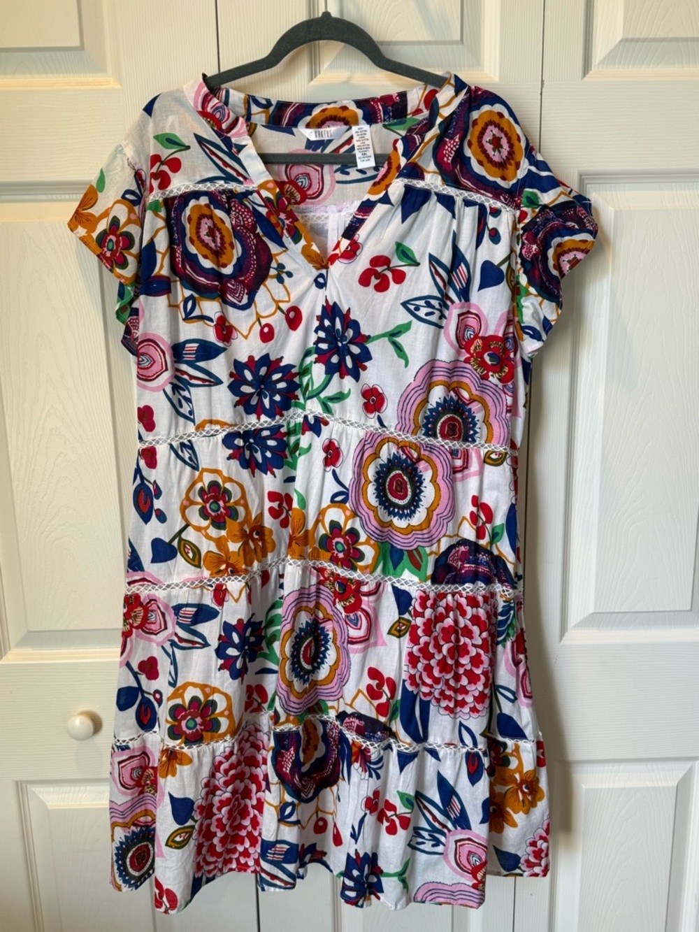 # Kaktus XXL White Floral Tiered Babydoll Dress